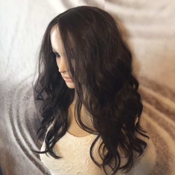 Brown wig lace top wig color 4 human hair mix
